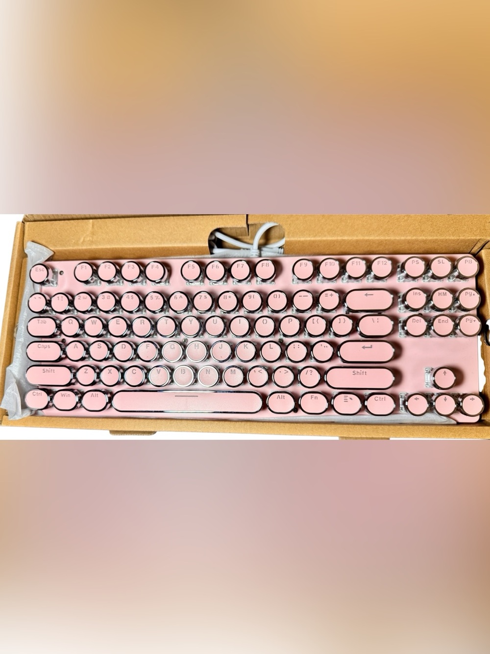 Pink Retro Mechanical Keyboard 87 Key‎ Typewriter Style USB Wired Gaming - Picture 3 of 7